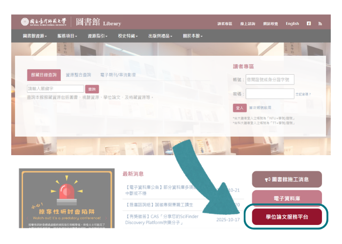 學位論文服務平台（一）電子論文上傳要從哪裡開始？找到正確入口